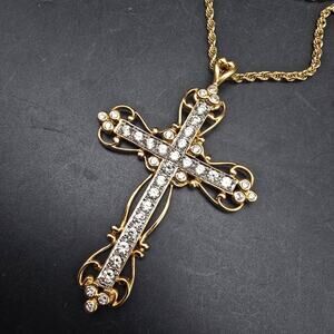 Ross Simons Gold Plated Sterling Silver Cross Pendant Necklace 925 CZ
